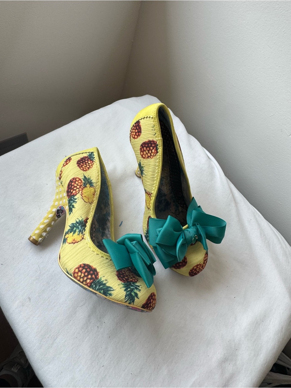 Y2K irregular choice Pineapple Bow Platform Heels Yellow Tropical Pumps Size 40